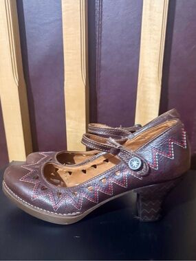 Vtg The Art Company Alfama Zigzag Cutout Mary Jane Block Heels Whimsigoth Y2K